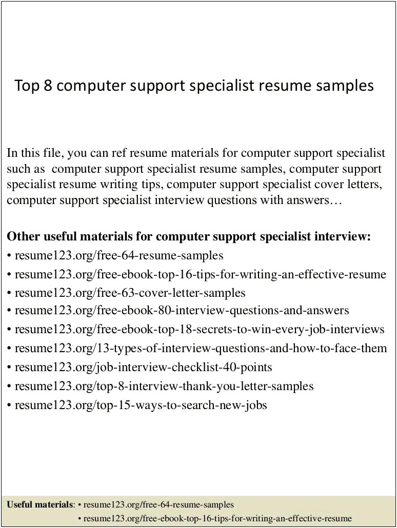 System Support Specialist Resume Examples