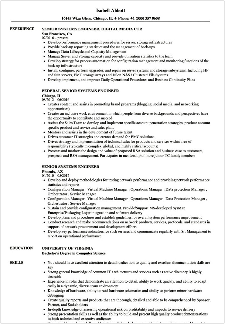 Systems Engineering Job Description Resume