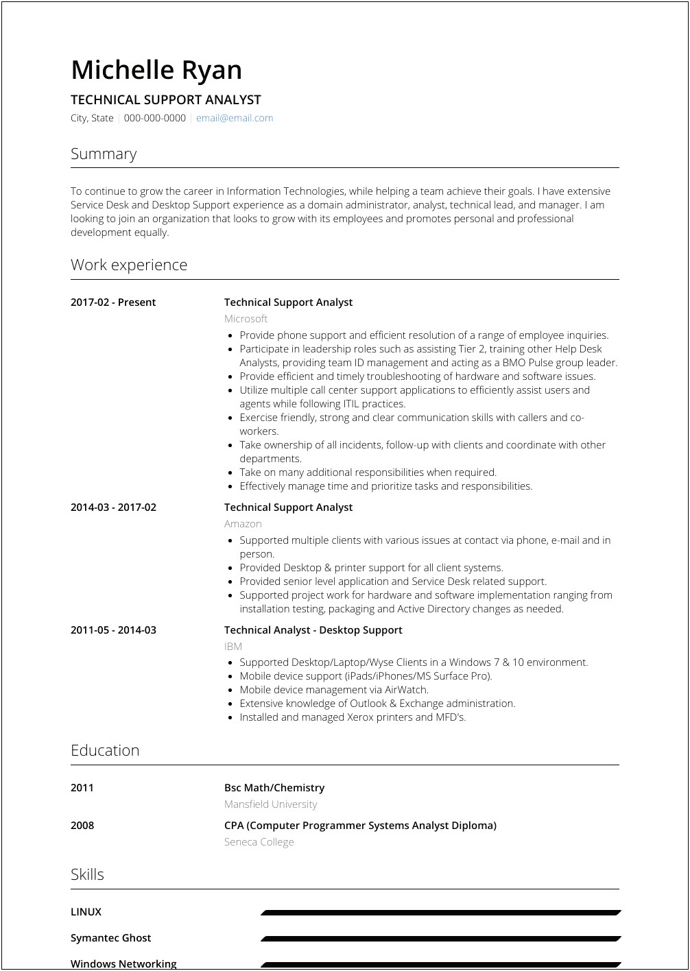 Systems Support Analyst Resume Example