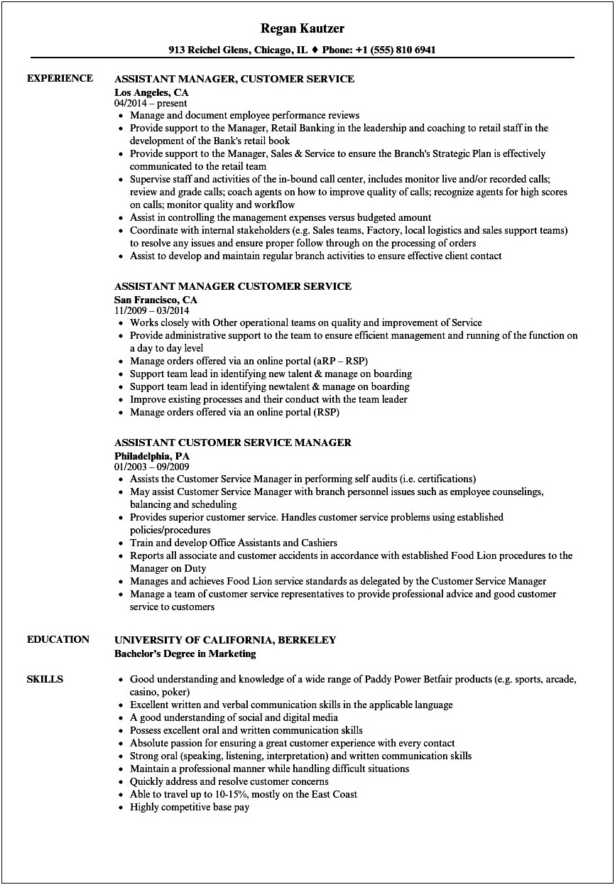T Mobile Assistant Manager Resume