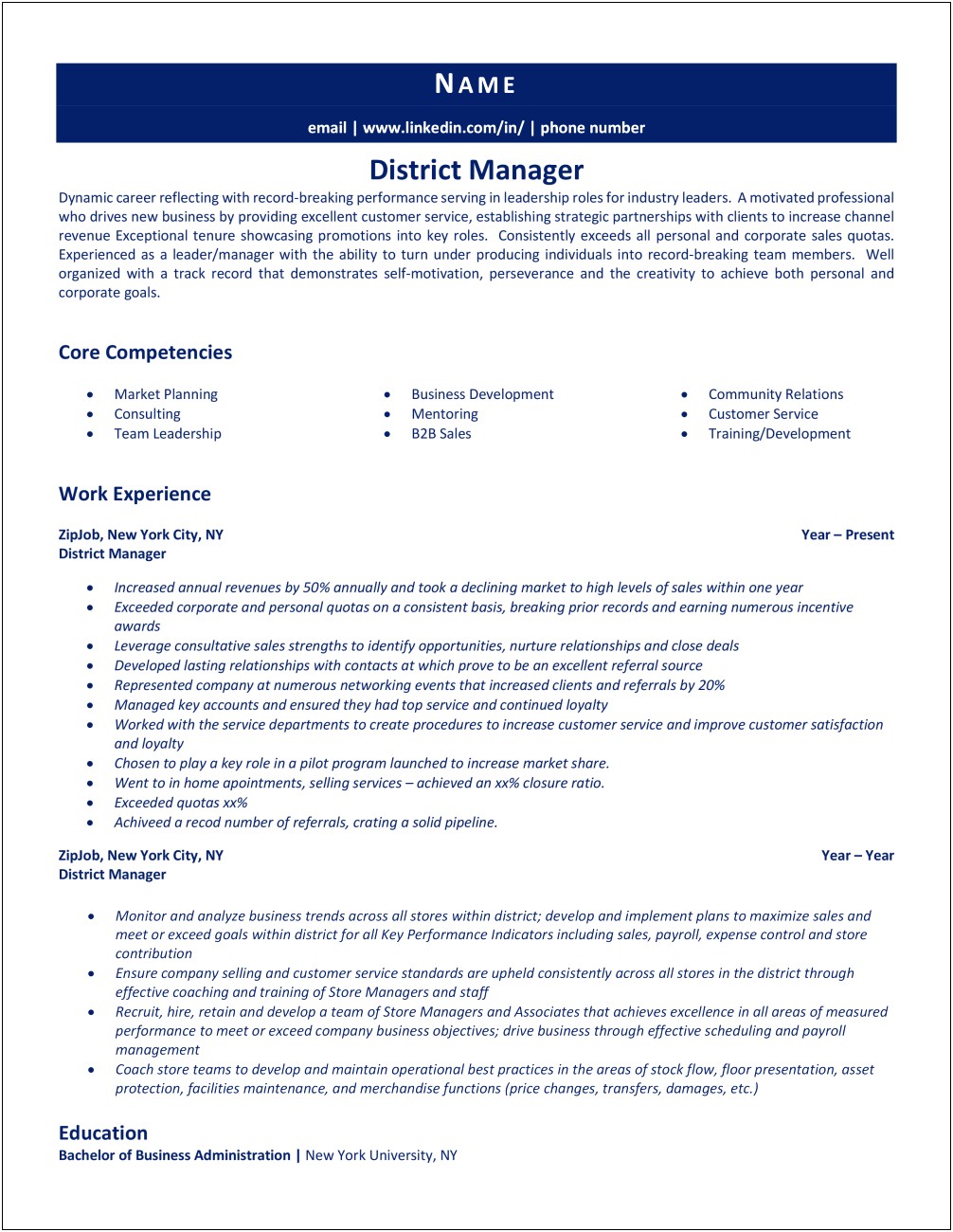 T Mobile District Manager Resume