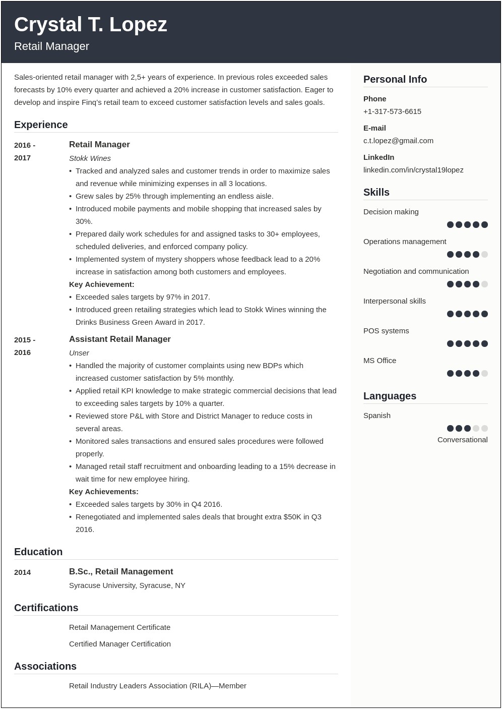 T Mobile Store Manager Resume
