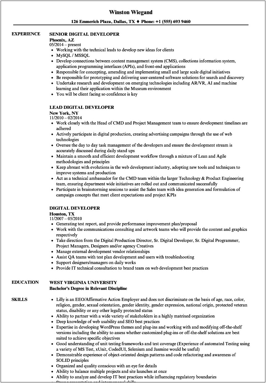 Tableau Resume With Job Description