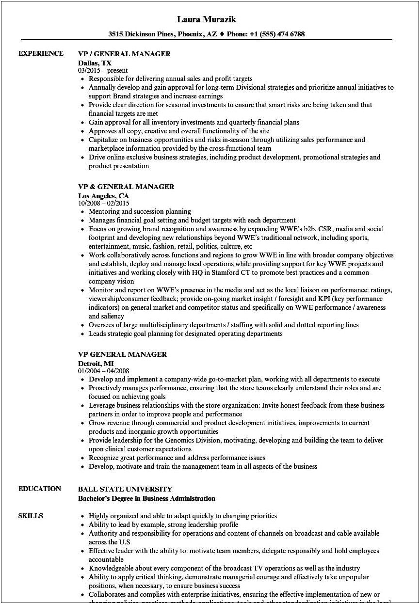 Taco Bell General Manager Resume