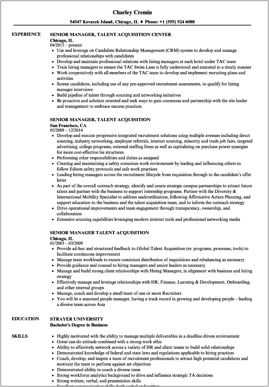 Talent Acquisition Director Sample Resume