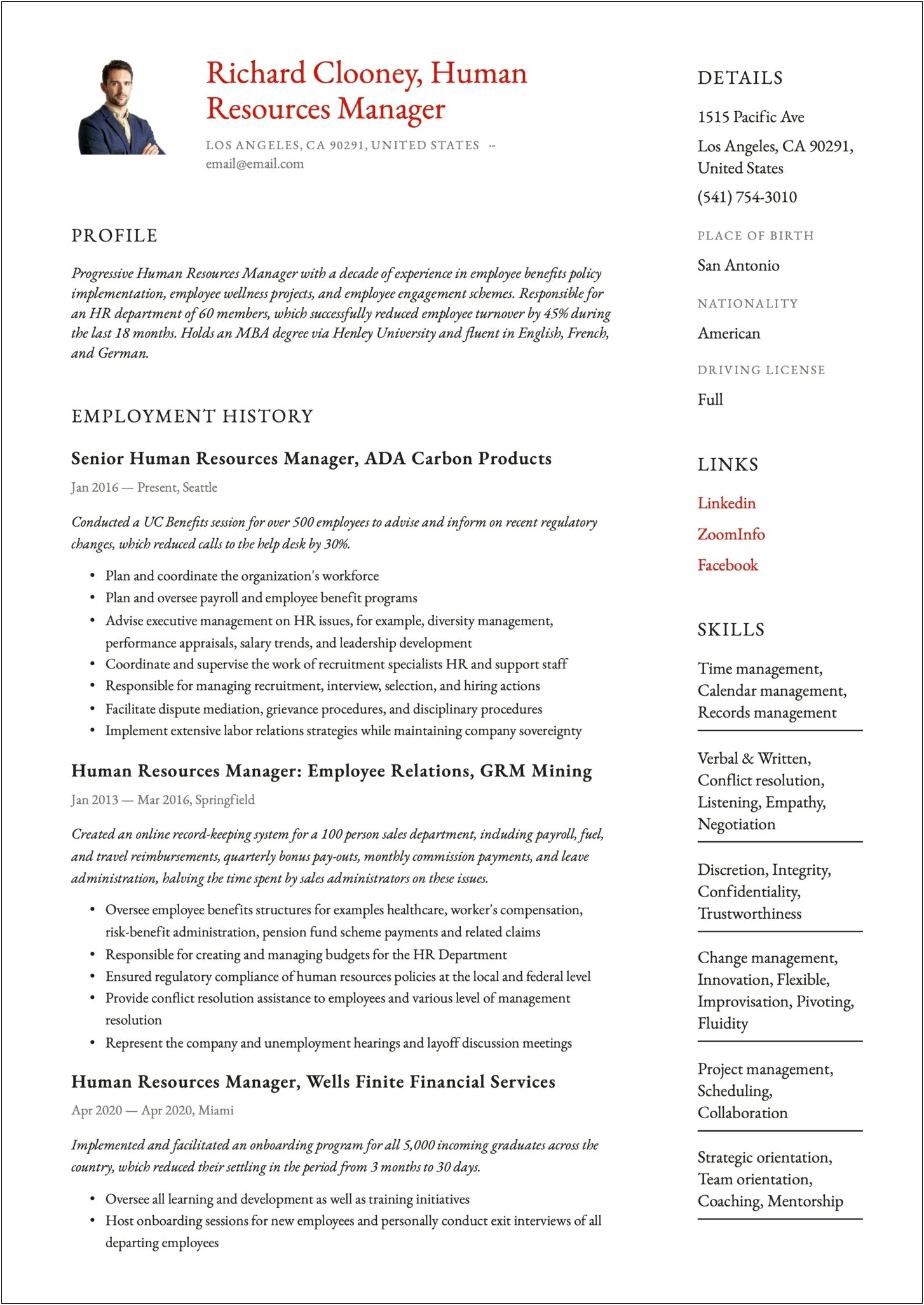Talent Manager Resume Conducting Orientation