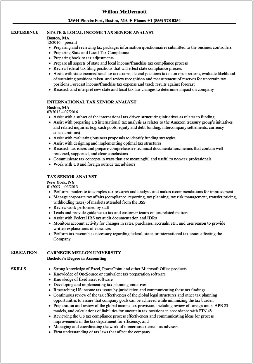 Tax Analyst Job Description Resume