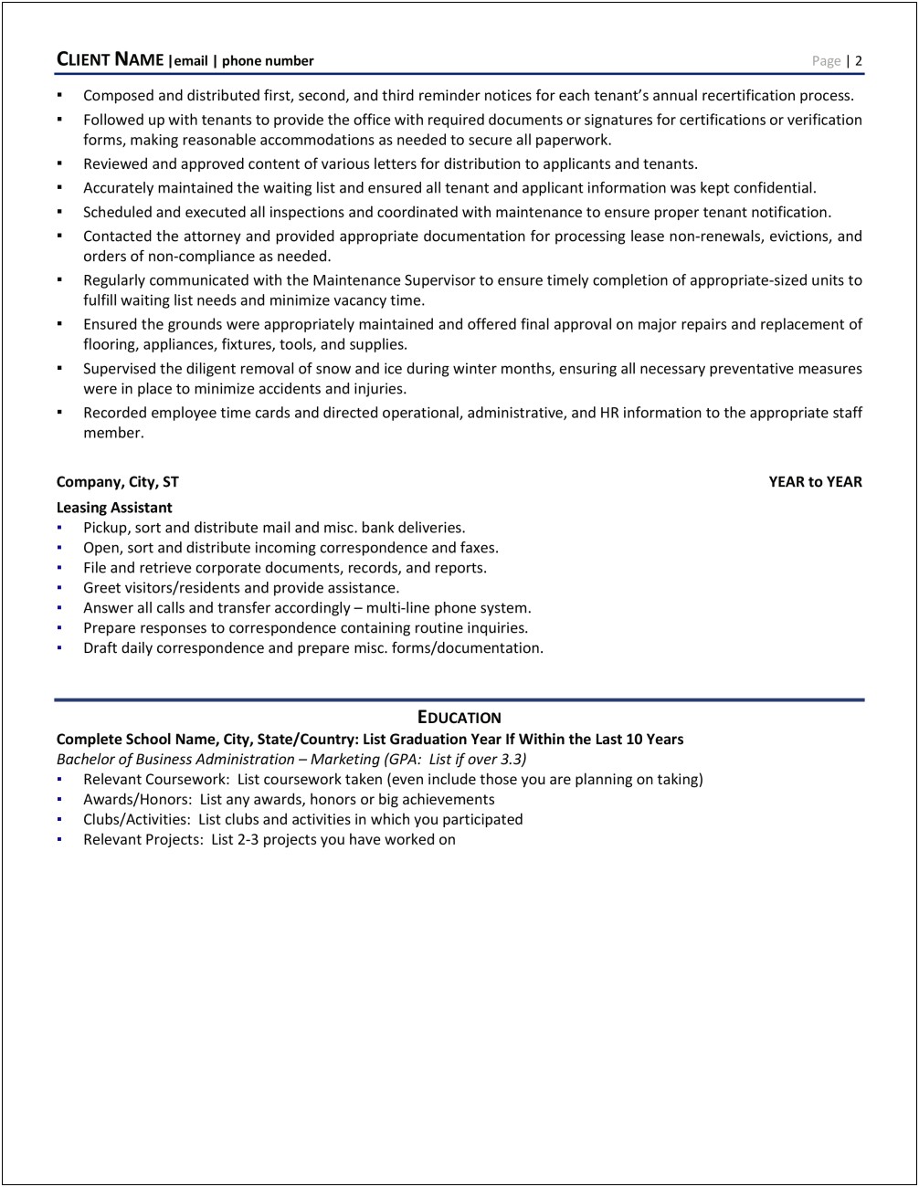 Tax Credit Property Manager Resume