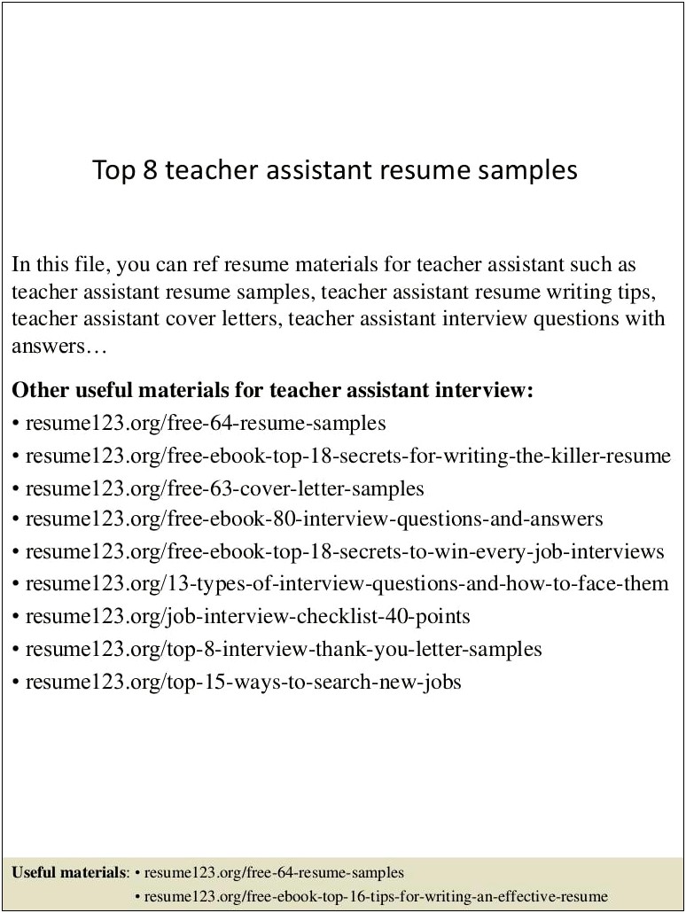 Teacher Aide Resume Best Resume