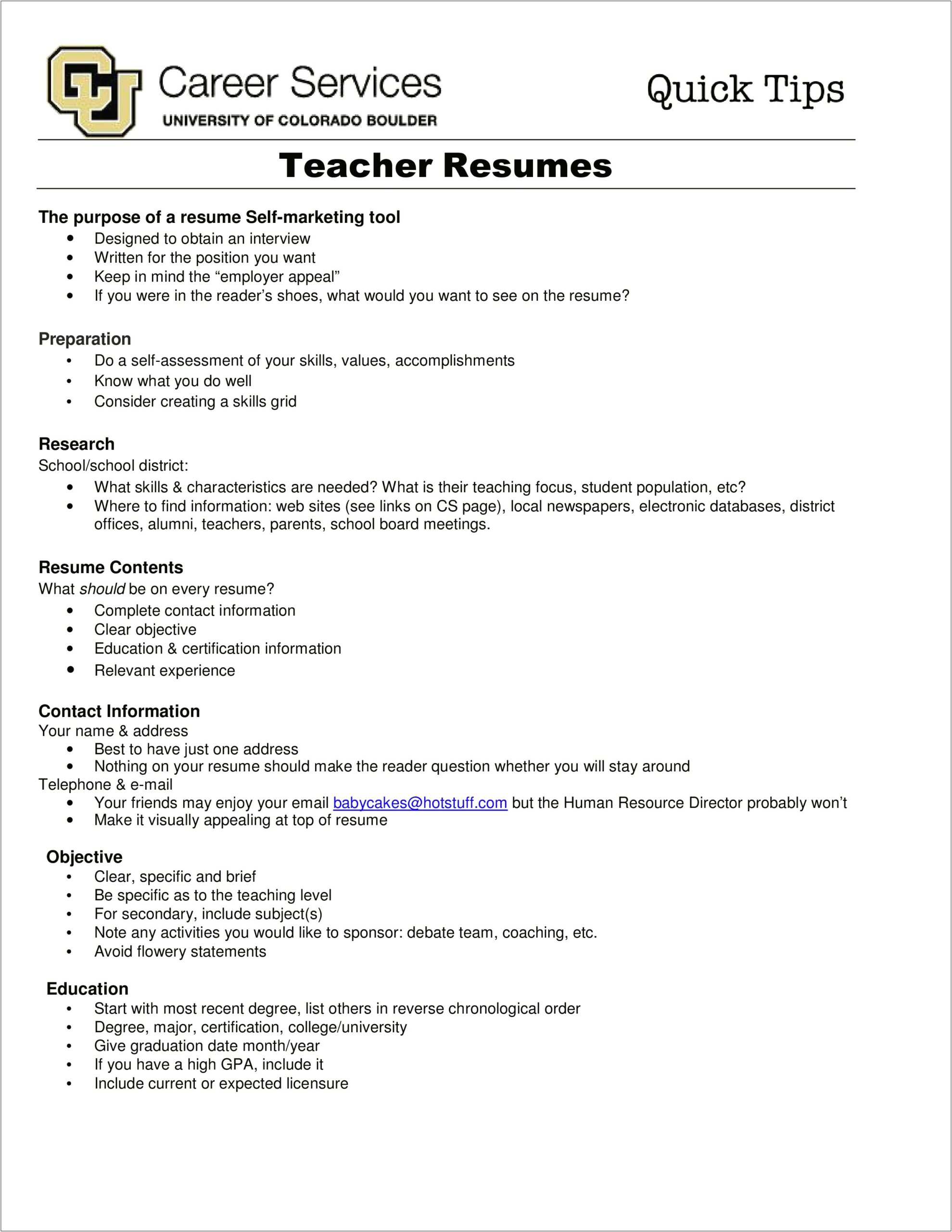 Teacher Job Skills For Resume