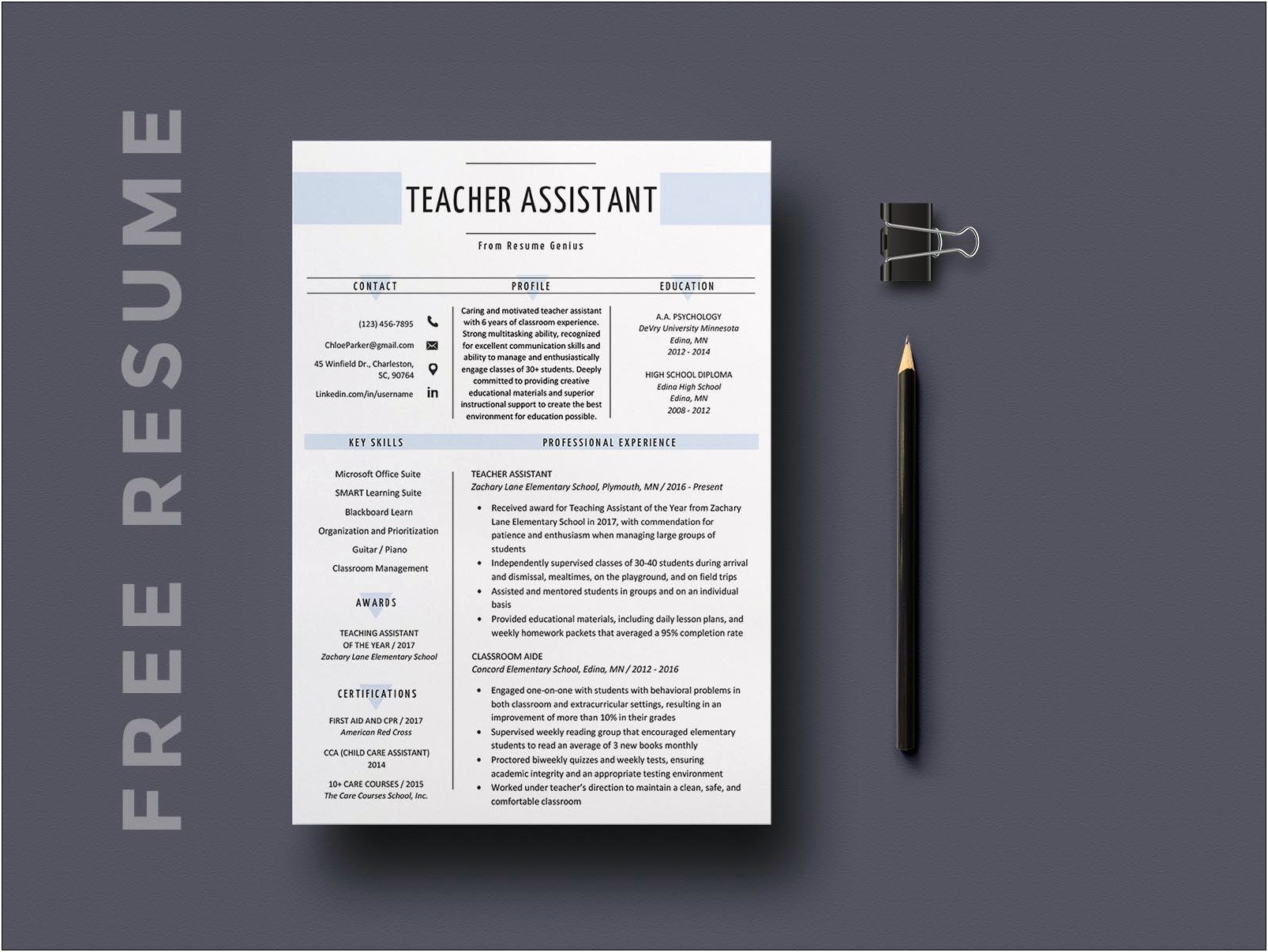 Teaching Assistant Resume Template Free