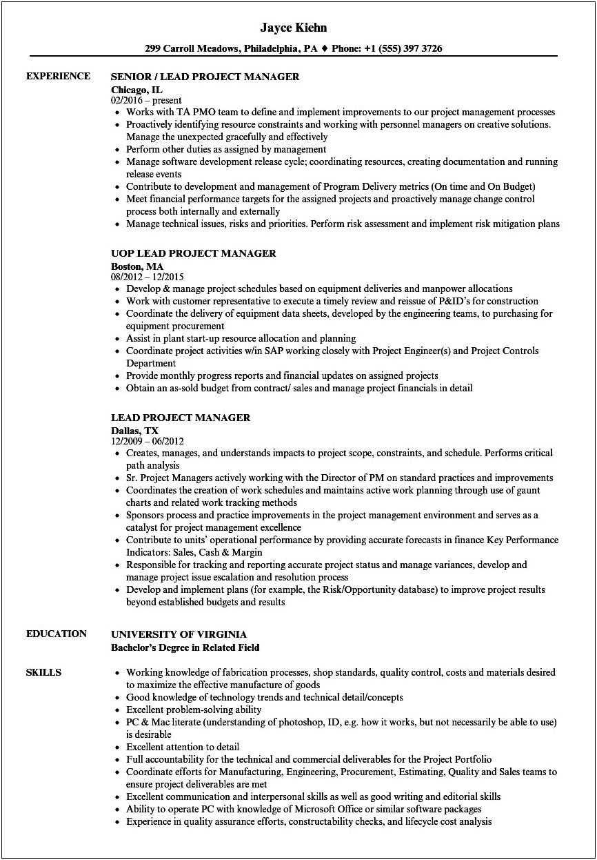 Tech Project Manager Best Resumes