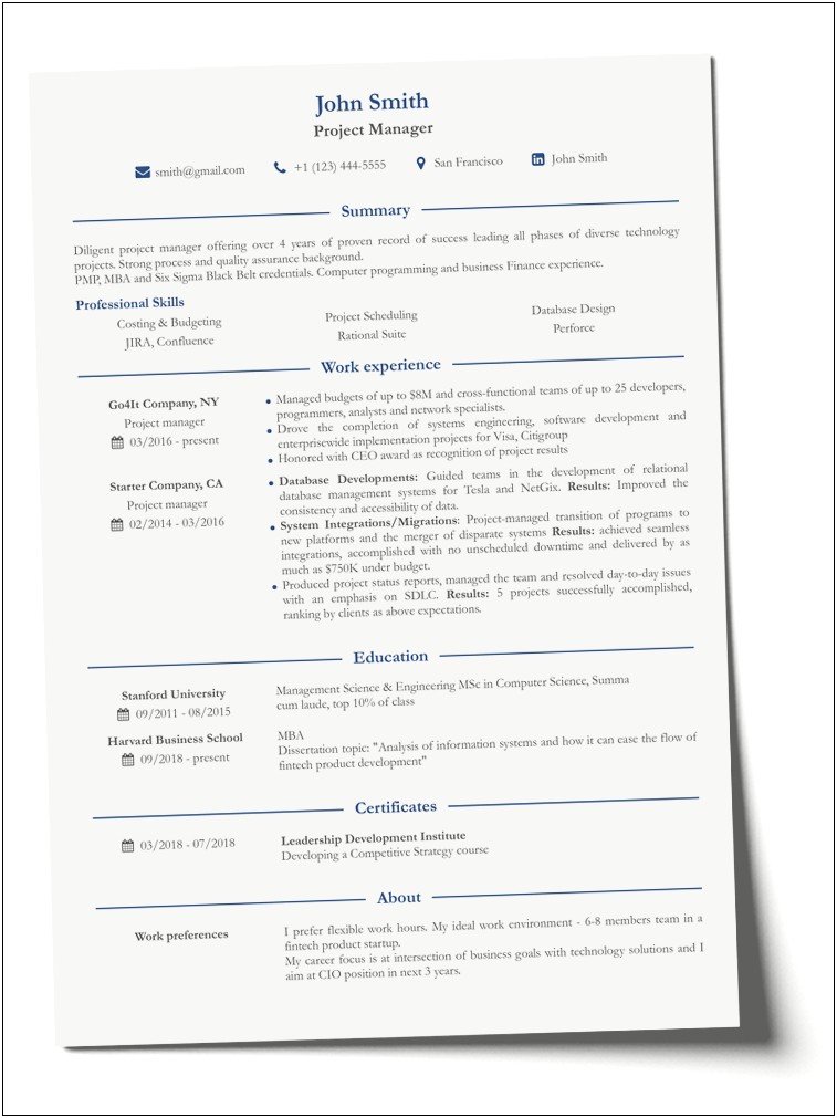 Tech Project Manager Resume Havard
