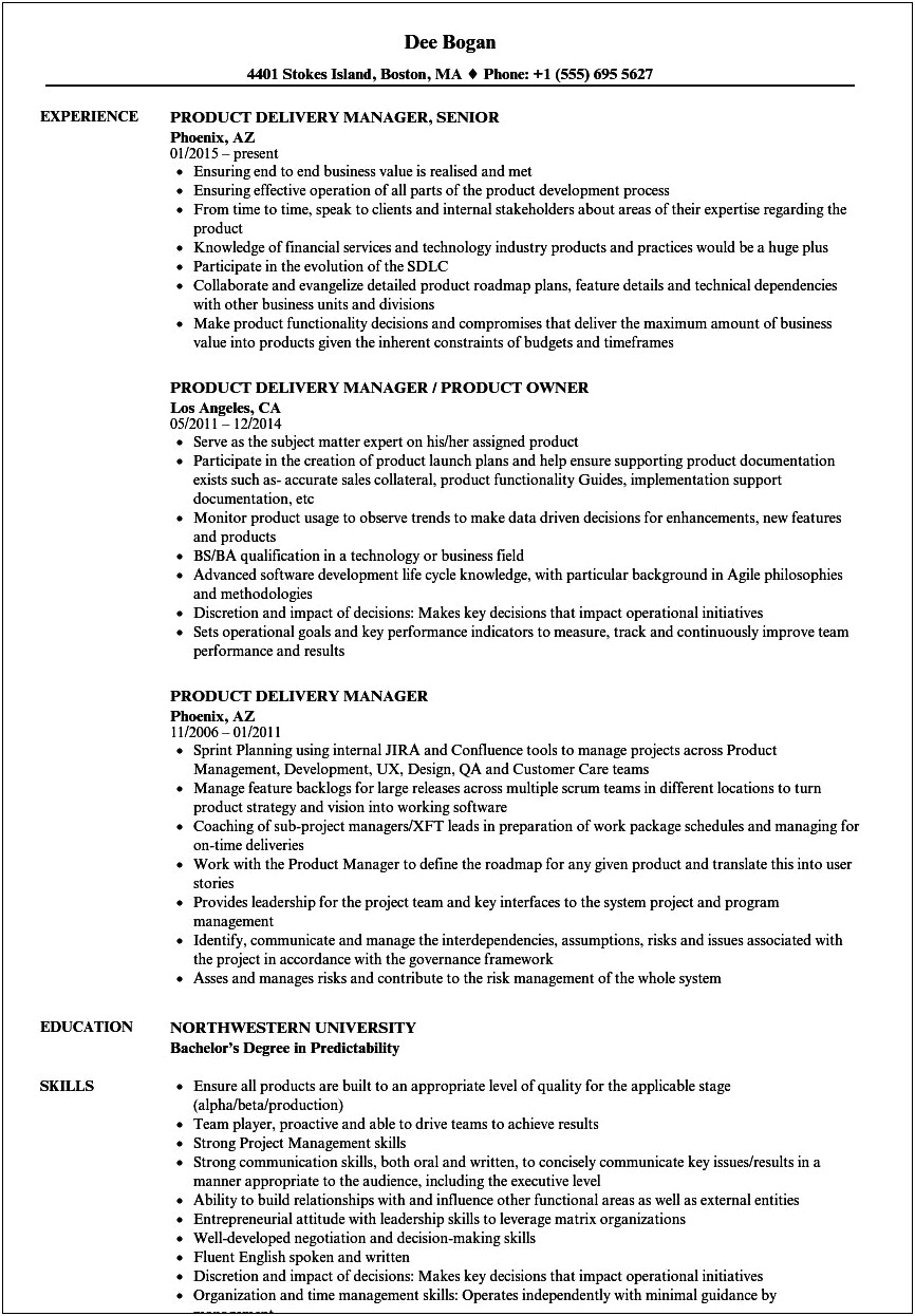 Technical Delivery Manager Resume Sample