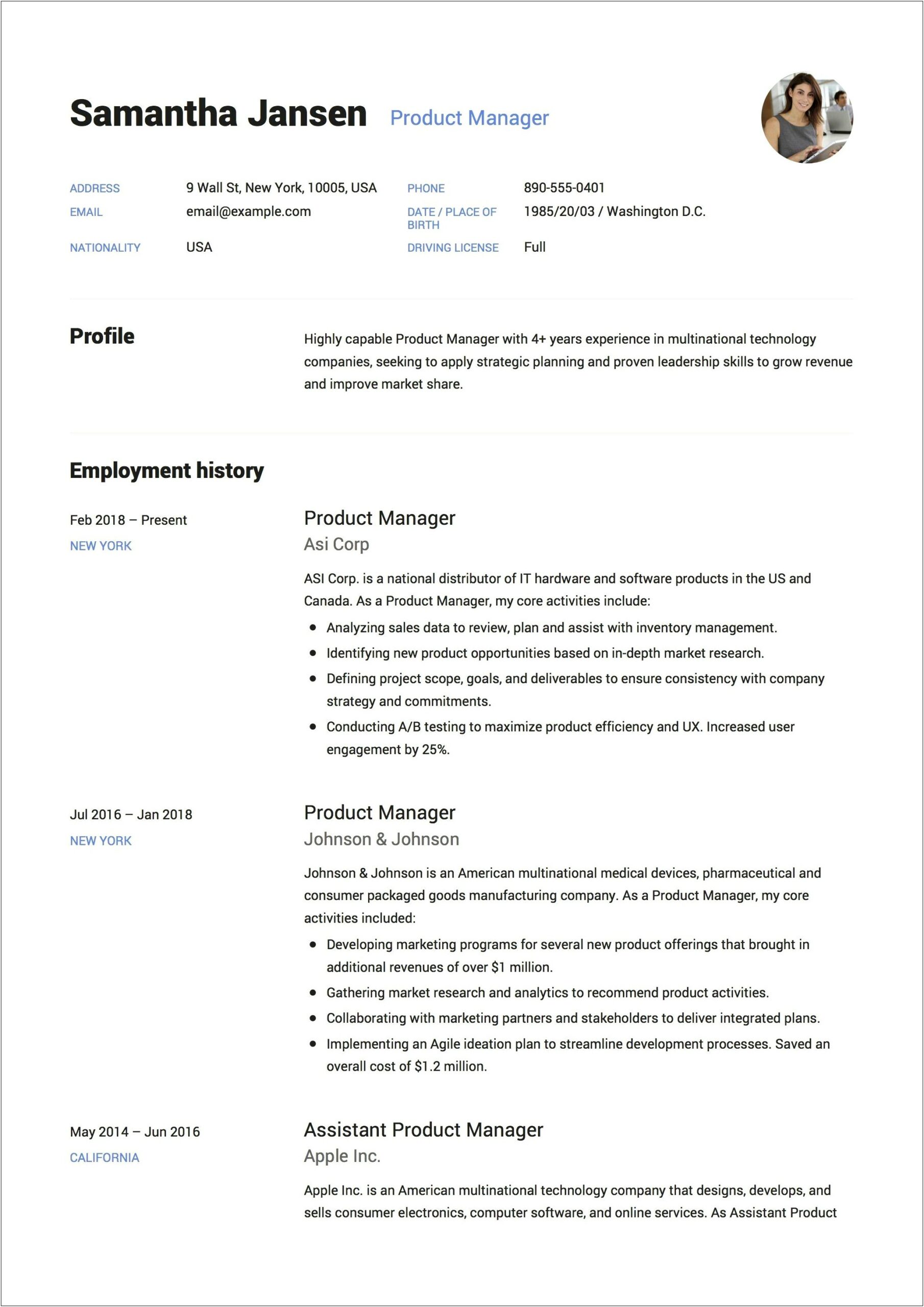 Technical Product Manager Apple Resume