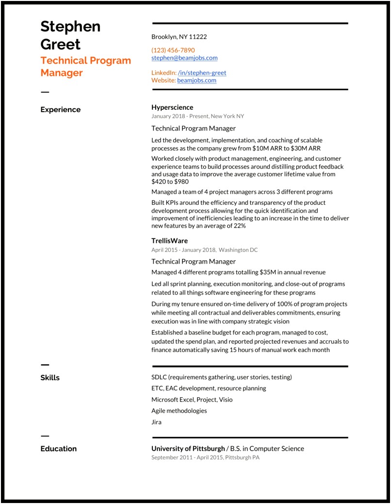 Technical Program Manager Resume Format