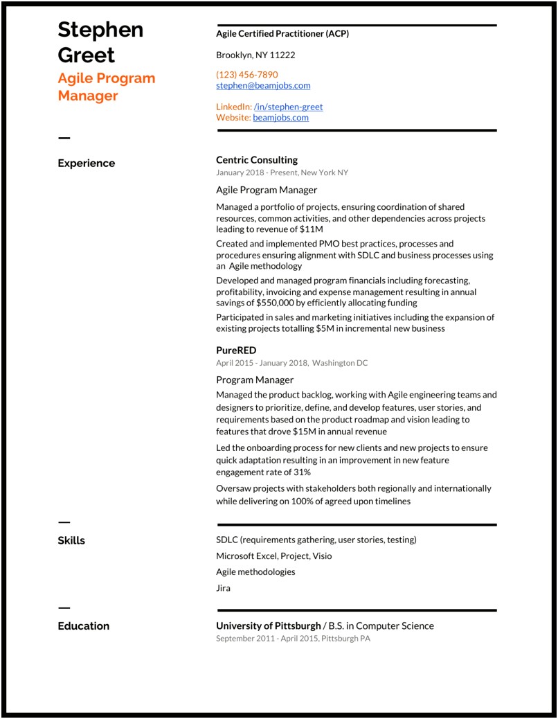 Technical Program Manager Sample Resume