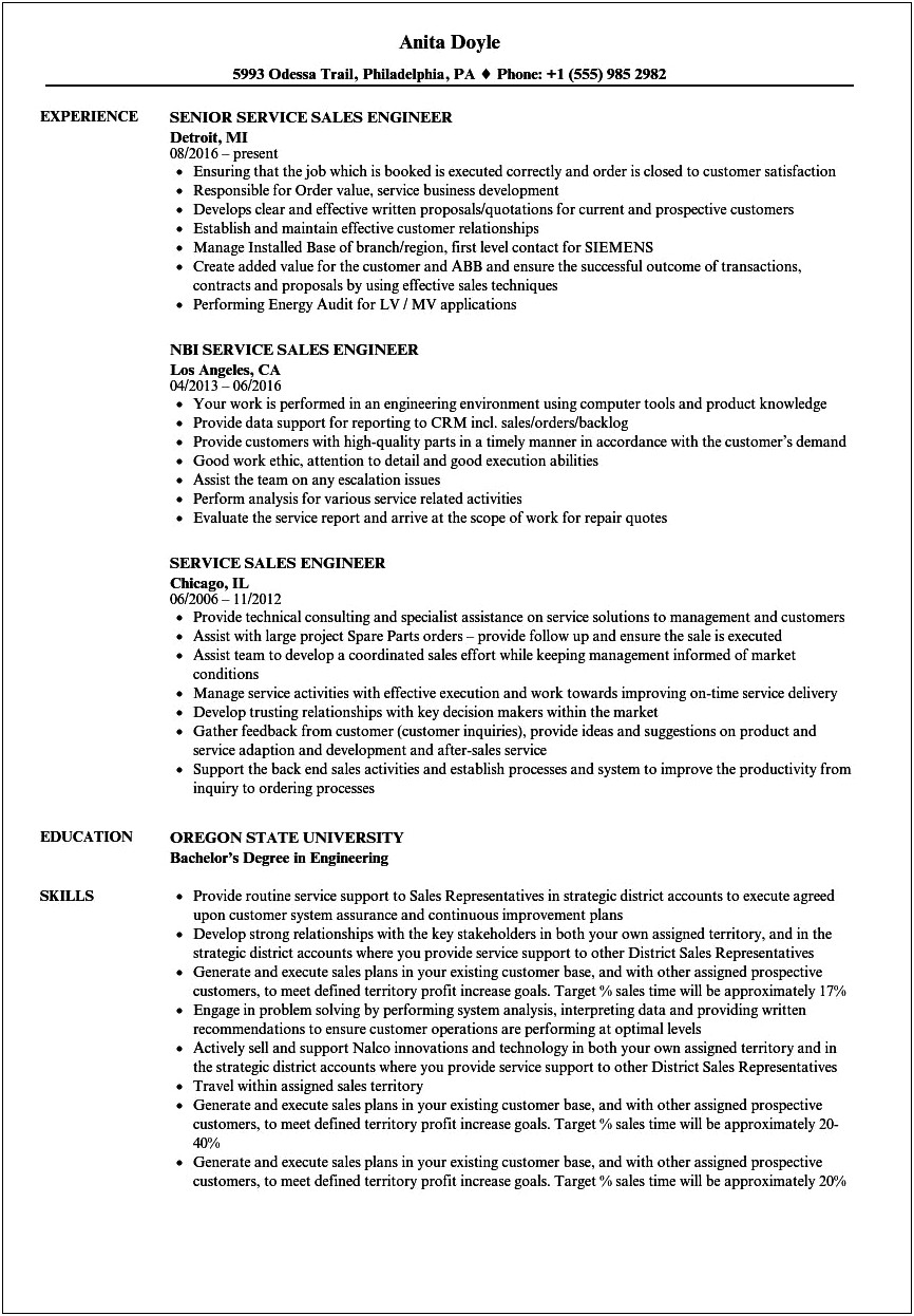 Technical Sales Engineer Resume Examples
