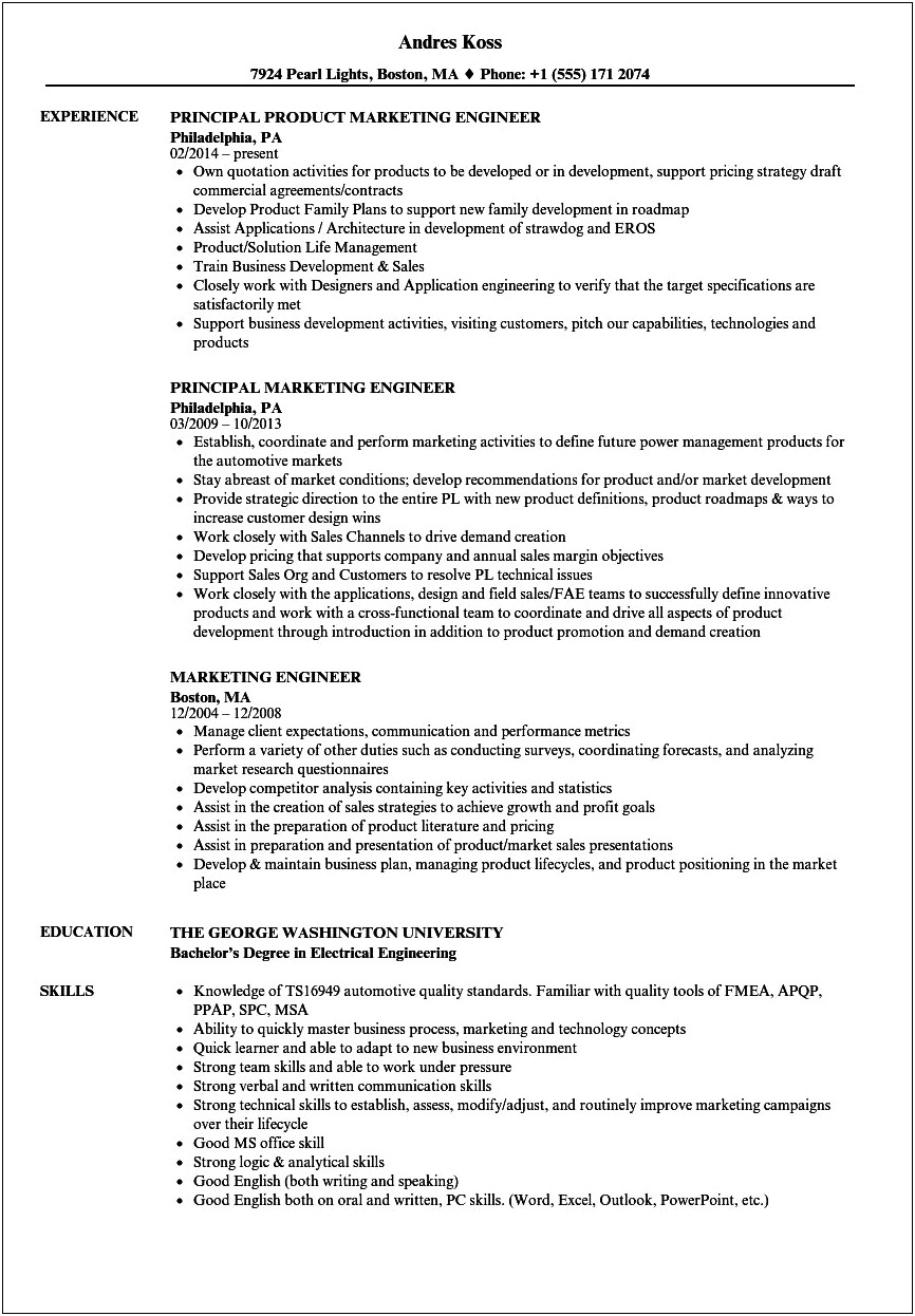 Technical Sales Engineer Resume Objective