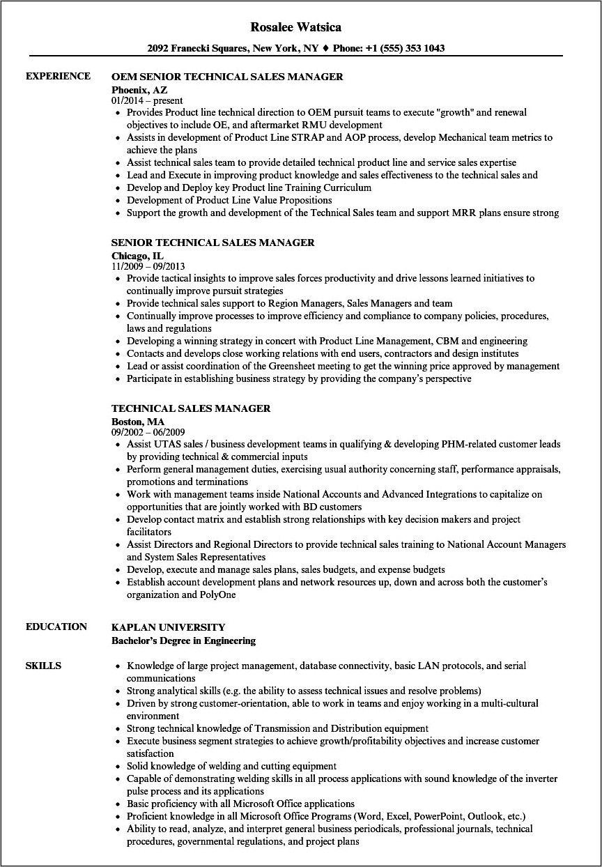 Technical Sales Professional Objective Resume