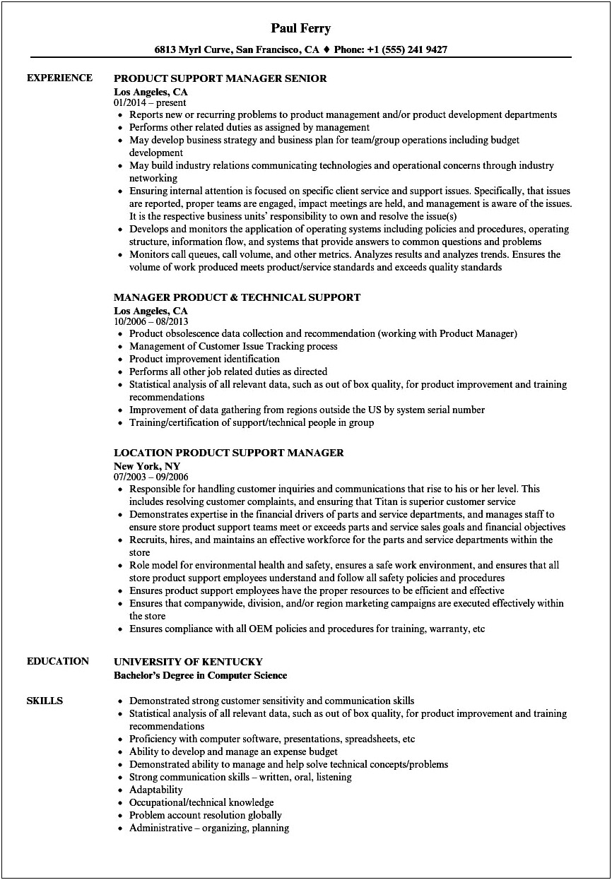 Technical Support Manager Resume Skills