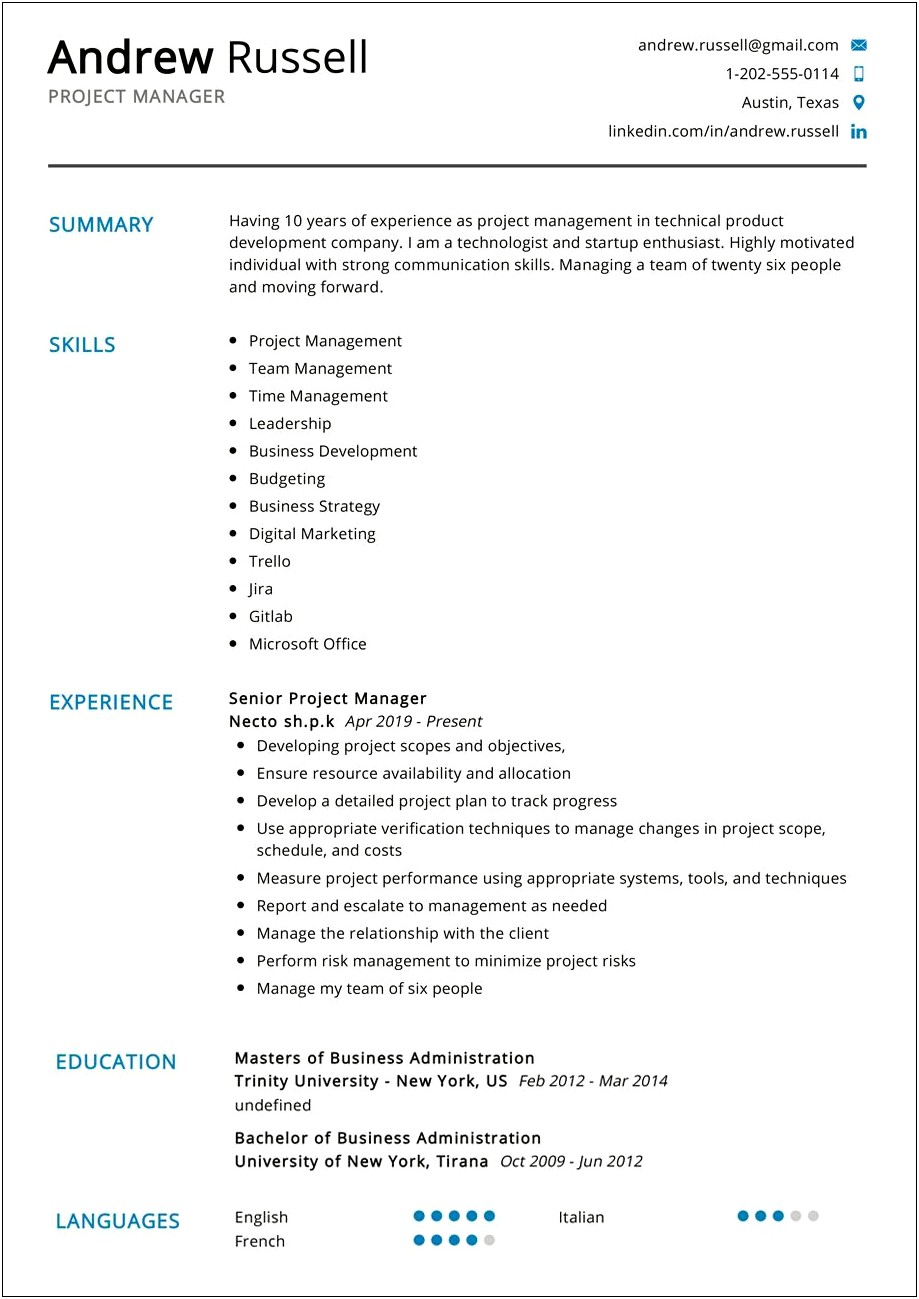 Technical Writer Project Manager Resume