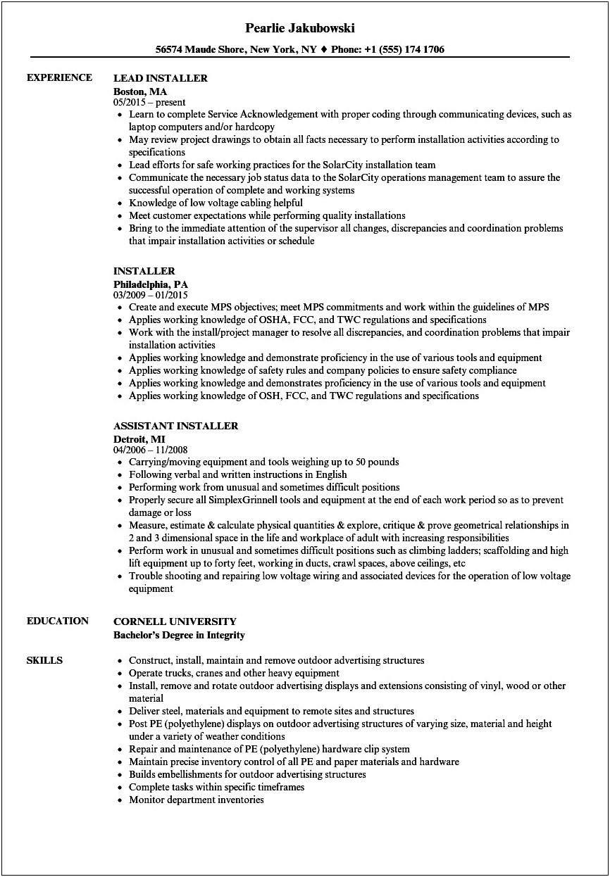 Technician Job Responsibilities For Resume