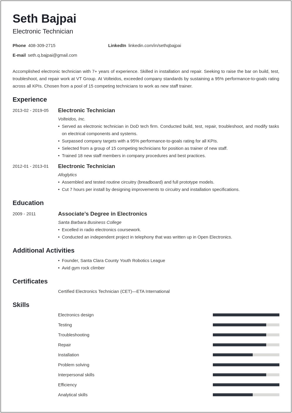 Technician Skills For A Resume