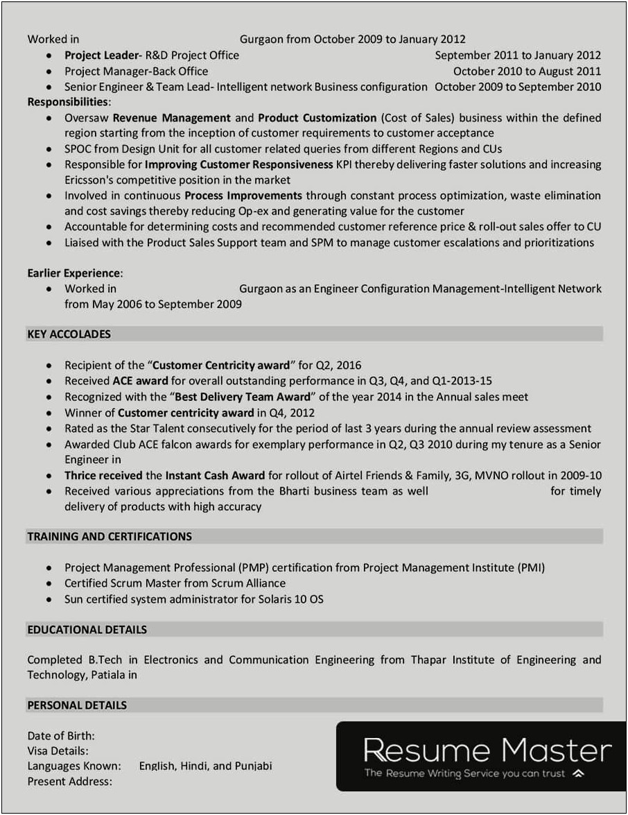 Telecom Infrastructure Project Manager Resume