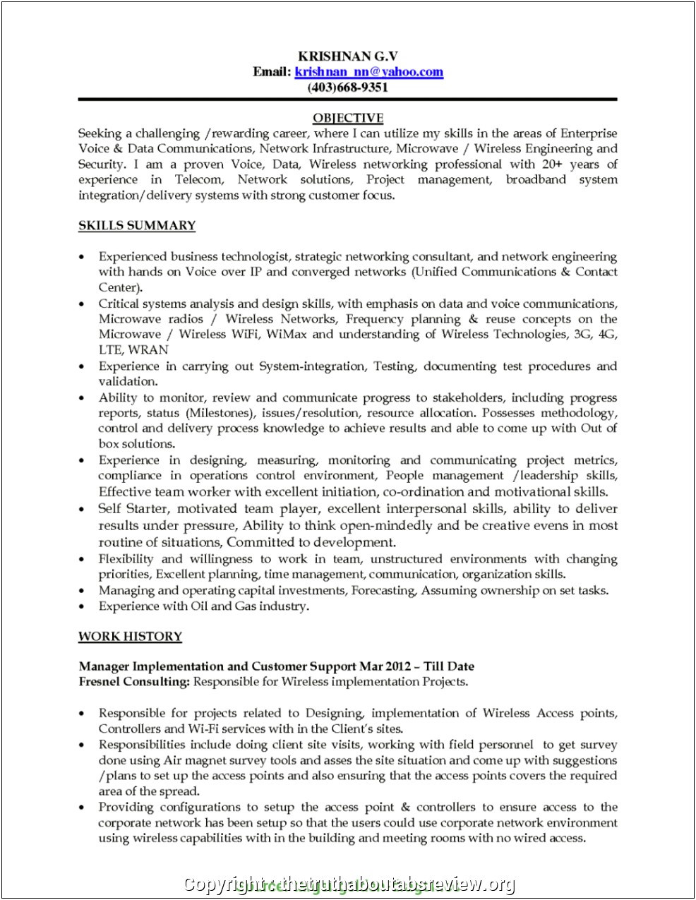 Telecom Project Manager Resume India