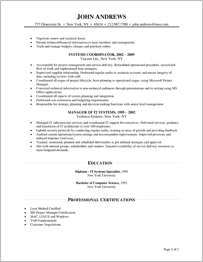 Telecom Project Mananager Resume Sample