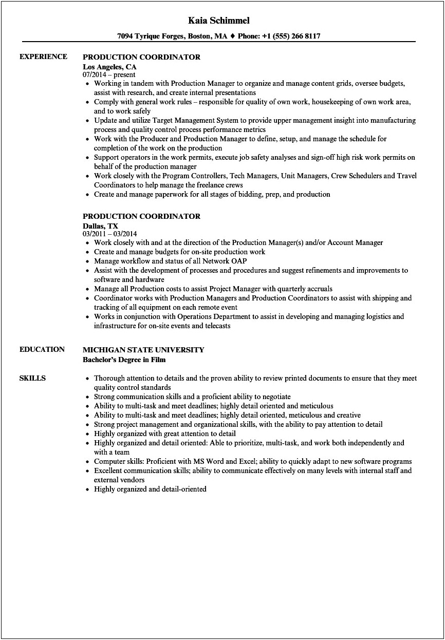 Television Producer Bluesky Resume Examples