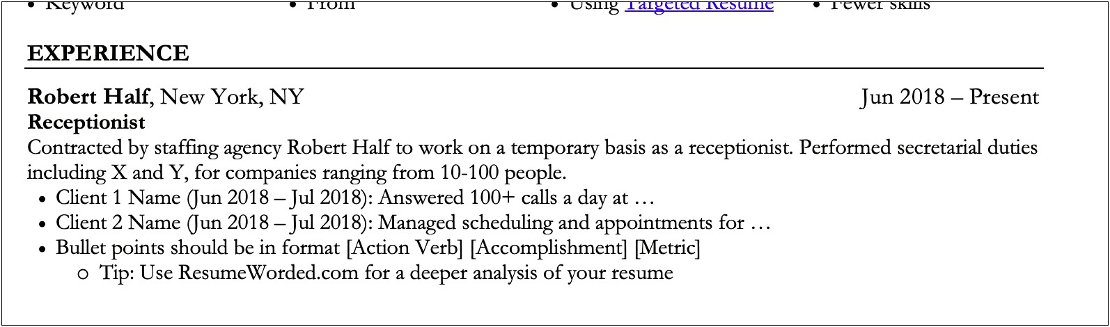 Temp Agency Job On Resume