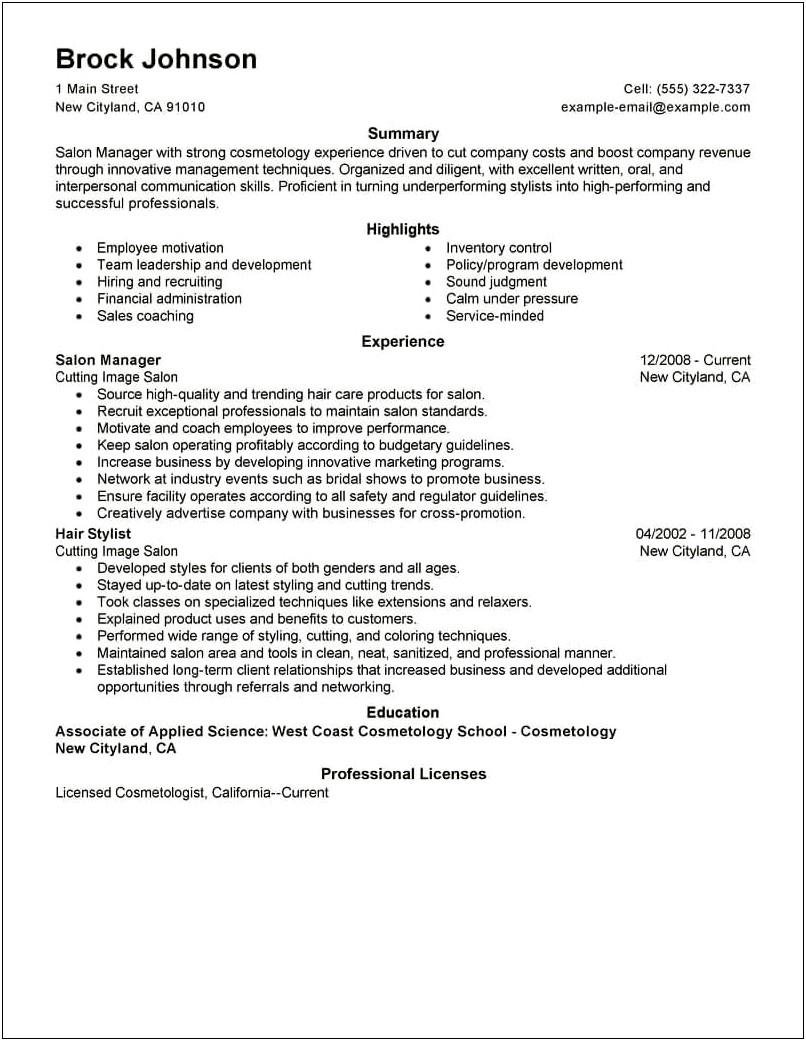 Template For Barber Manager Resume