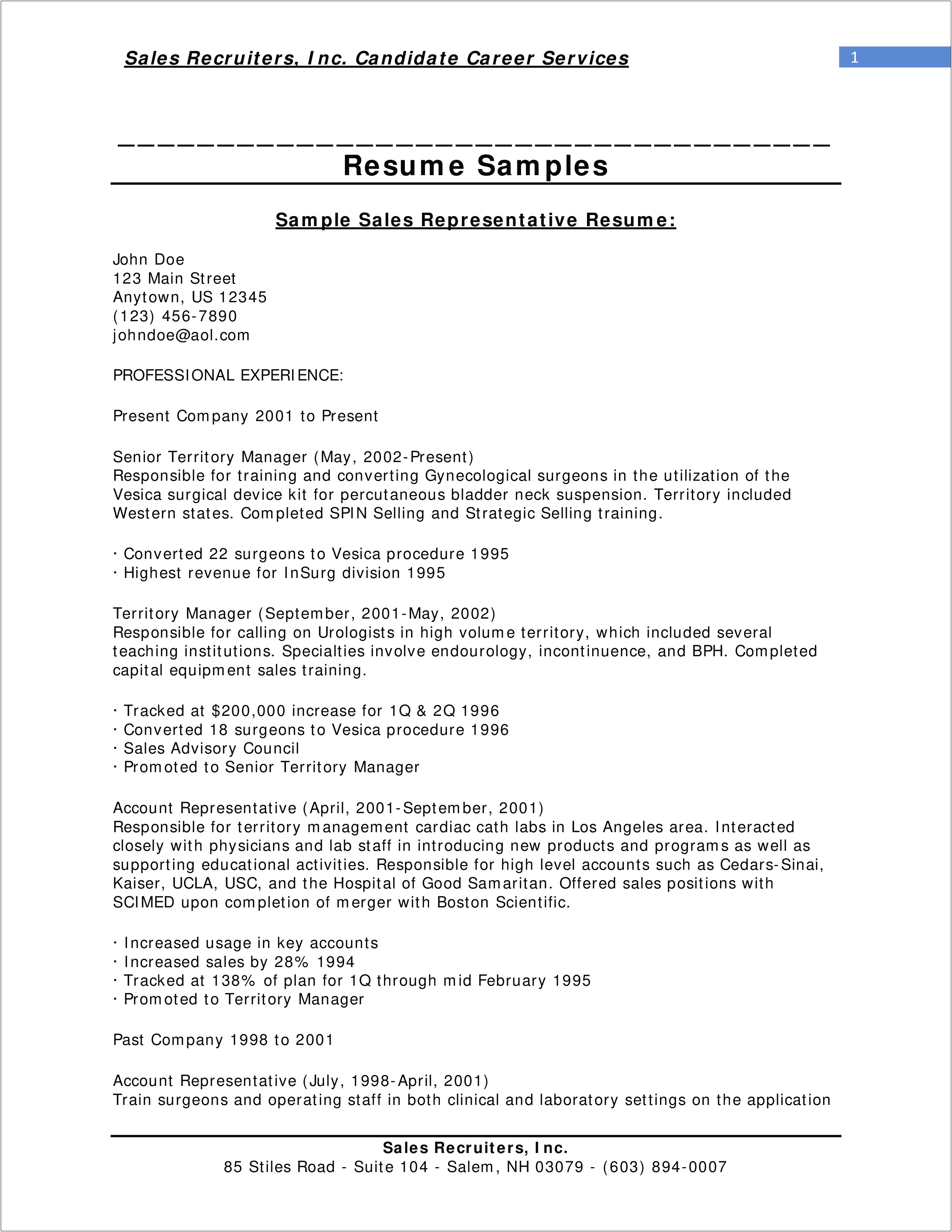 Territory Manager Job Description Resume