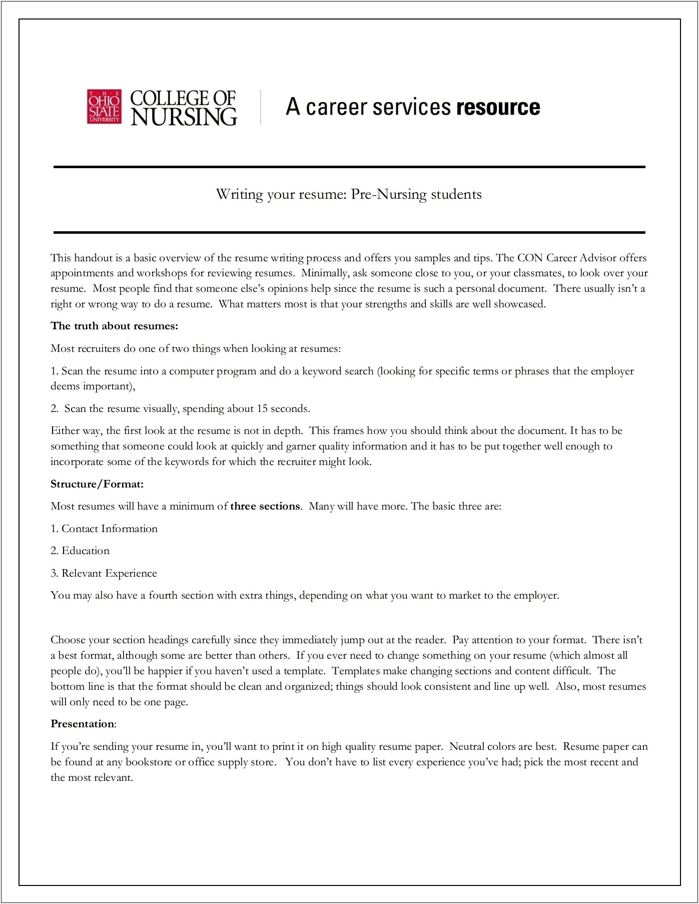 The Best Nursing School Resume