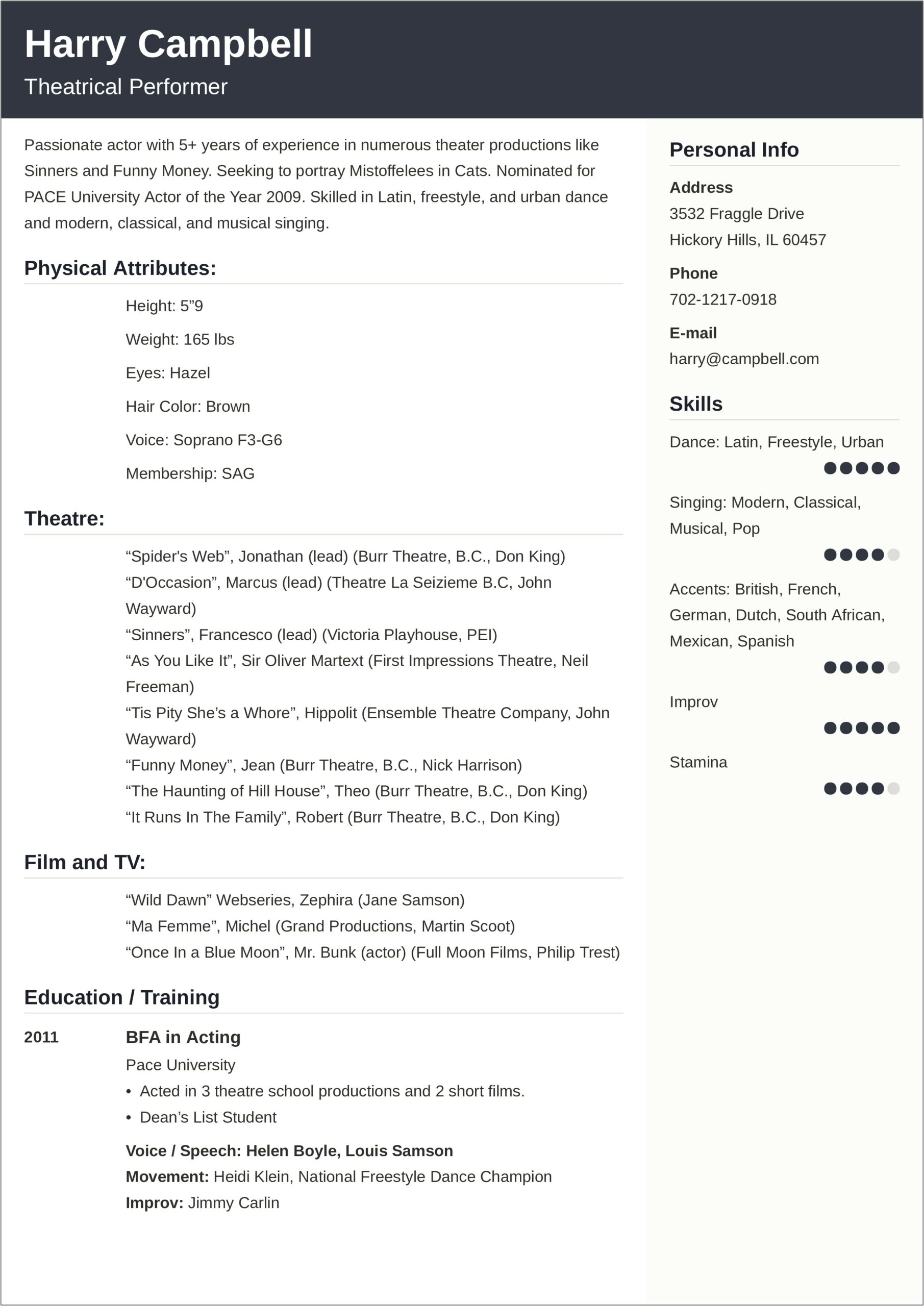 Theatre House Manager Resume Sample