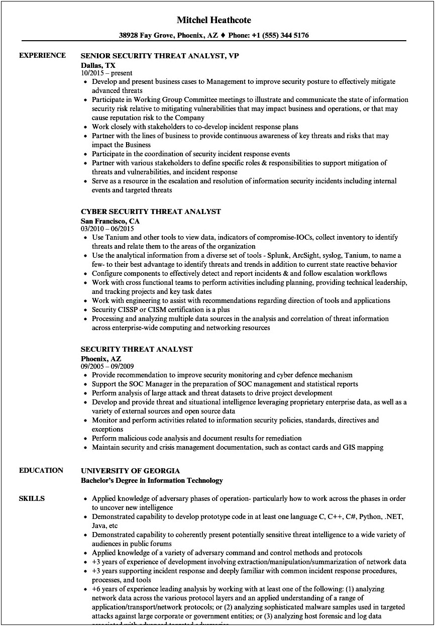 Threat And Vulnerability Management Resume