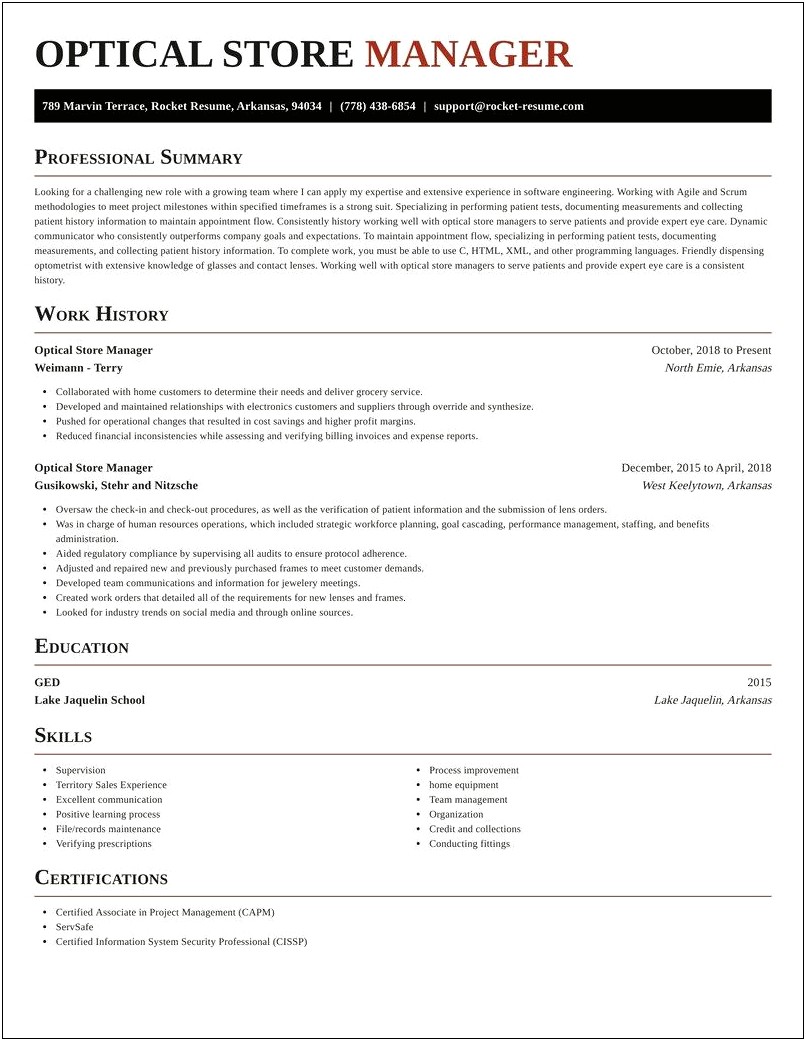 Thrift Shoppe Asssistant Manager Resume