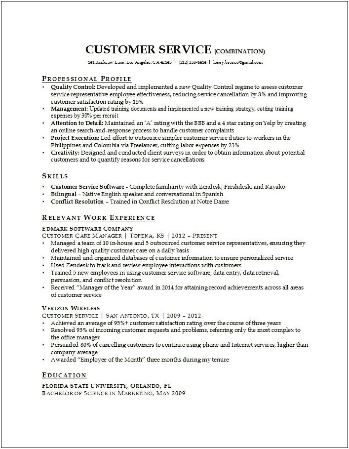 Top Customer Service Resume Examples