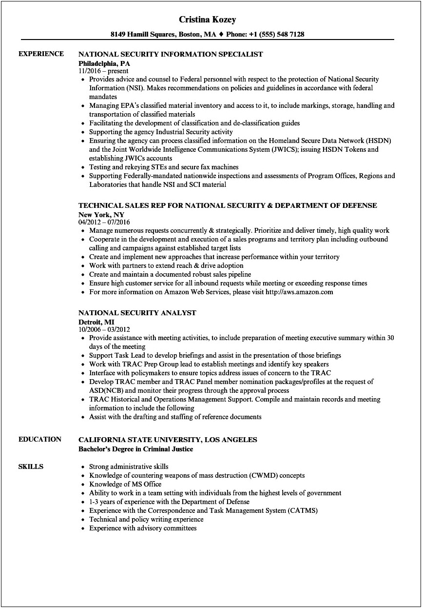 Top Secret Clearance Resume Examples