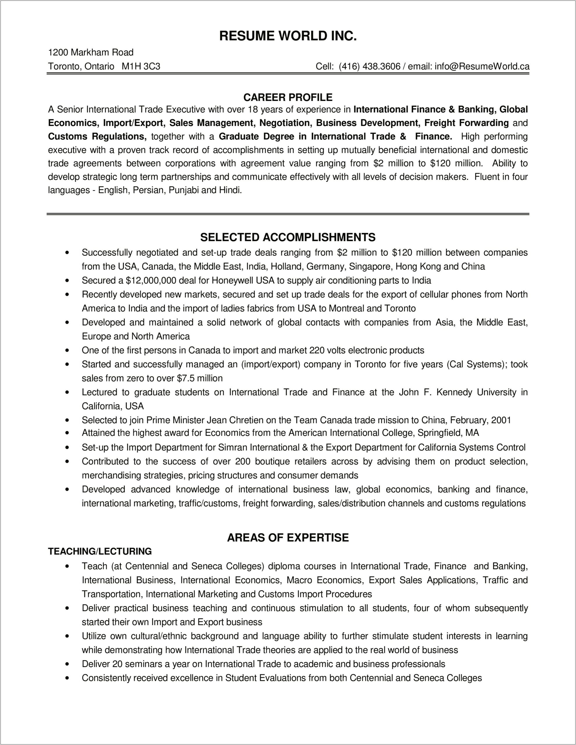 Trade Finance Operations Manager Resume