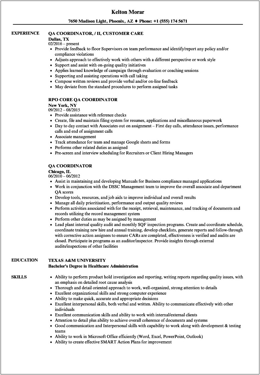 Transplant Coordinator Resume Job Description