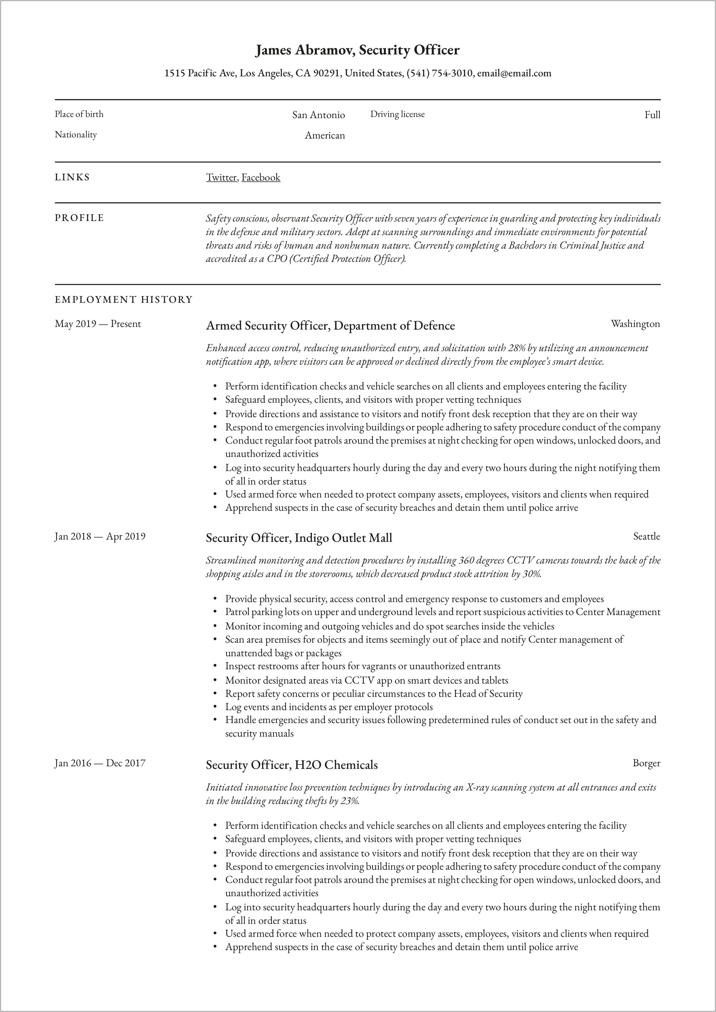 Transportation Security Officer Resume Examples