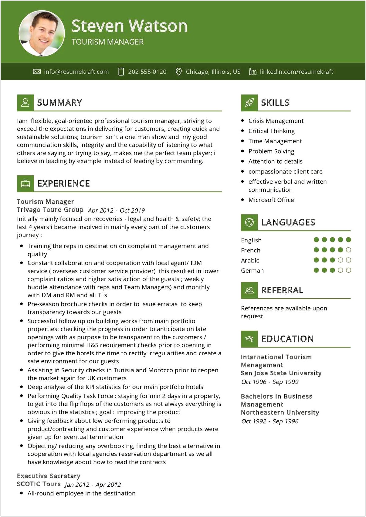 Travel And Tourism Resume Sample