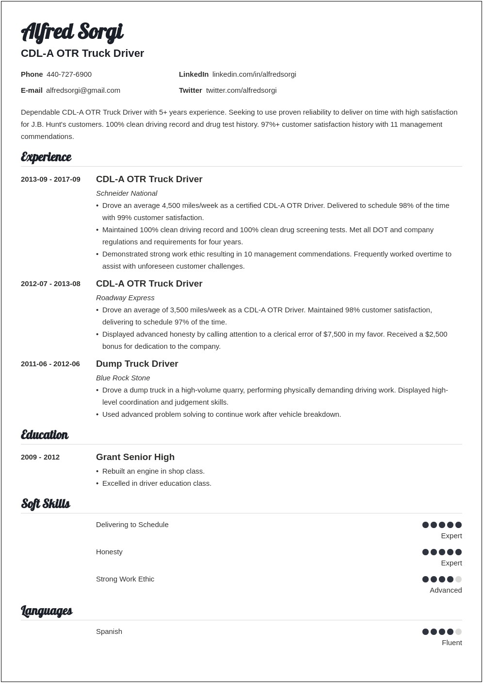 Truck Driver Objective Resume Examples