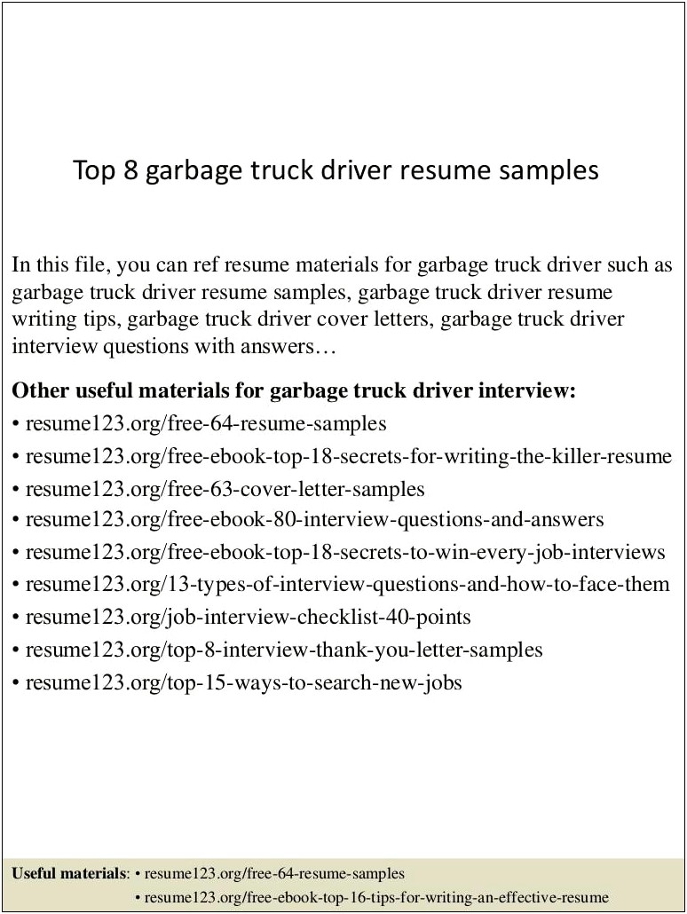Truck Driver Resume Objective Example