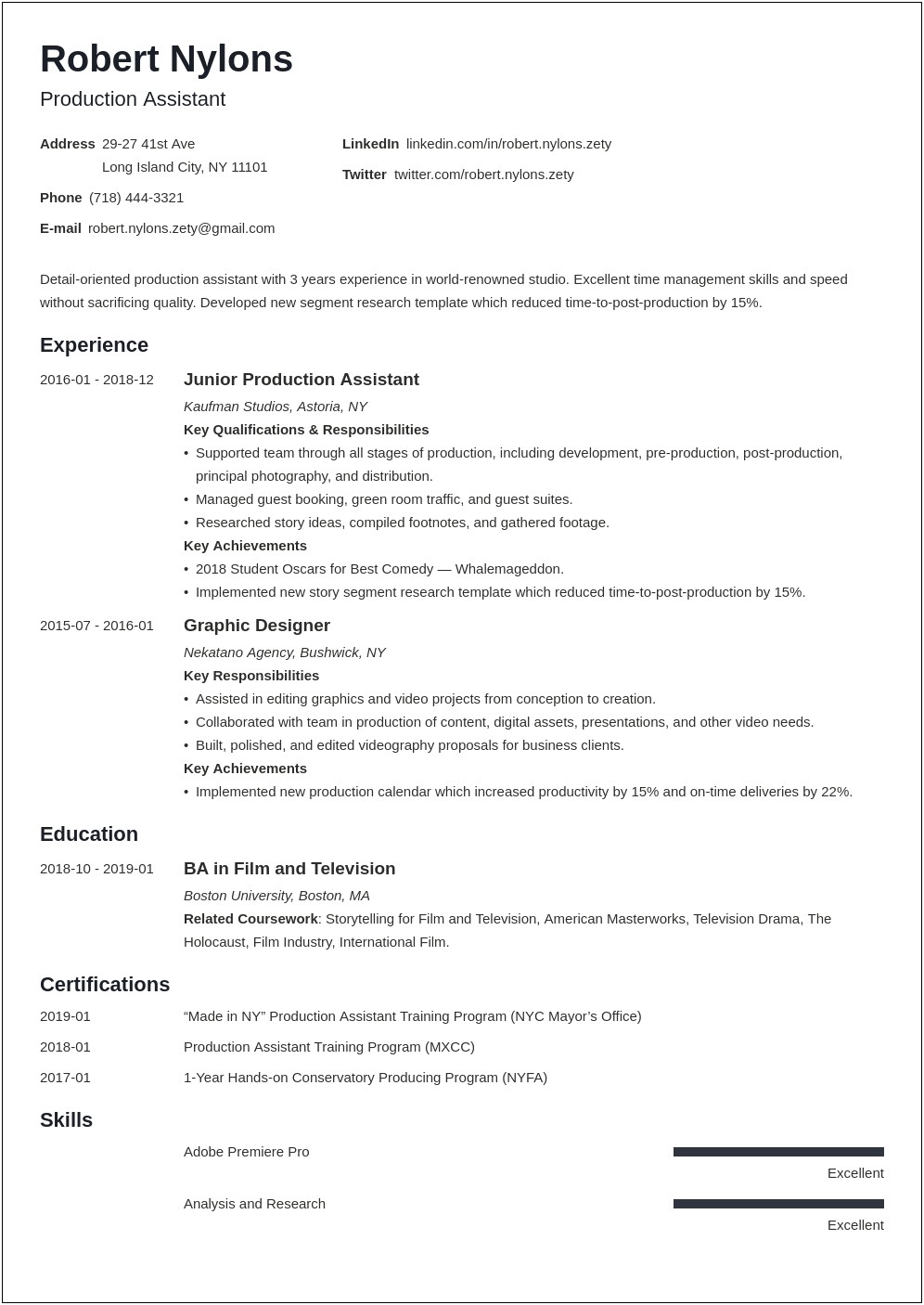 Tv Producer Resume Objective Examples