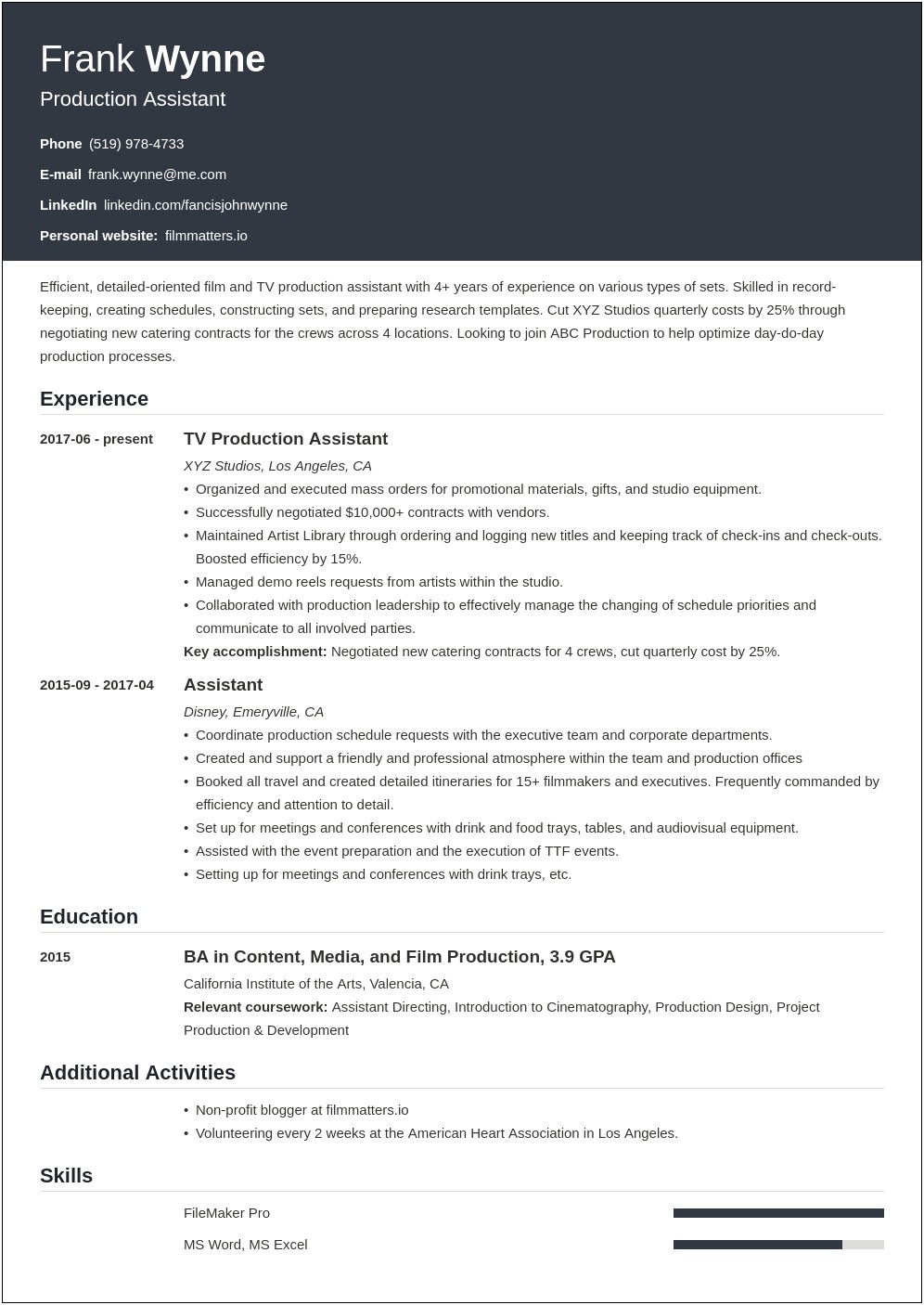 Tv Production Assistant Resume Examples