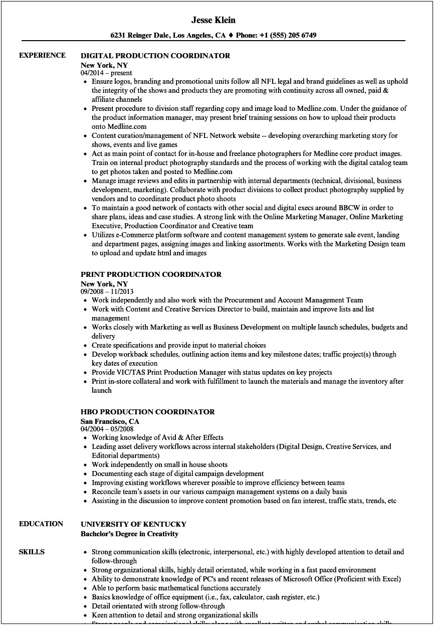 Tv Production Coordinator Resume Examples